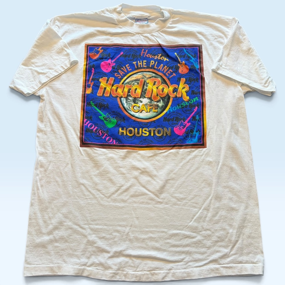 Vintage Hard Rock Cafe Houston Shirt Mens XL White All Sport Graphic Tee T-Shirt